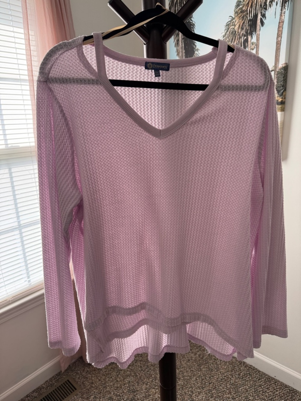 Democracy Light Purple Waffle Knit V-Neck Long Sleeve Top